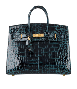 Birkin Sellier 25 in Vert Rousseau Porosus Crocodile,U(2022),DB/B/K/L/Ce,3